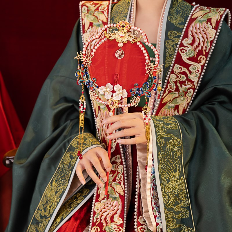 简约高级感新娘结婚团扇中式婚礼明制汉婚却面扇喜扇diy材料包红