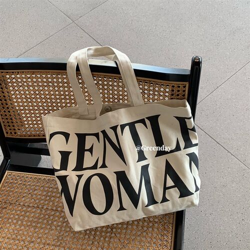 泰国小众设计帆布托特包 Gentlewoman字母大容量单肩休闲包