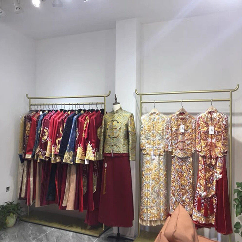 中式婚纱架子旗袍礼服展示架影楼工作室落地式拖尾挂衣架秀禾货架
