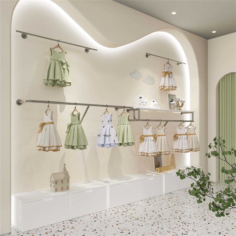 童装店货架展示架上墙壁挂式个性儿童挂衣架商场不锈钢童装架子