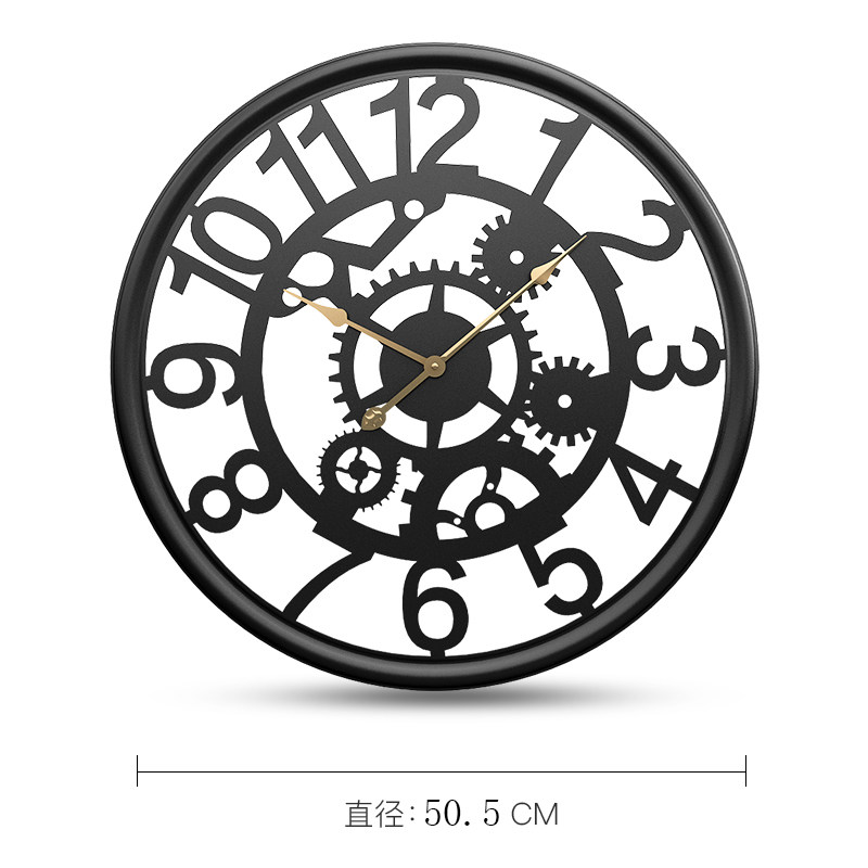 齿轮挂钟铁艺loft工业机械风复古钟表镂空客厅时钟店铺装饰创意表