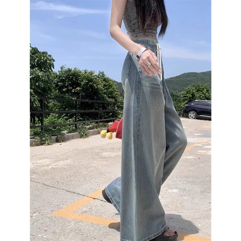 孕妇牛仔裤夏季薄款外穿无托腹抽绳打底阔腿裤不勒肚子孕妇裤夏装
