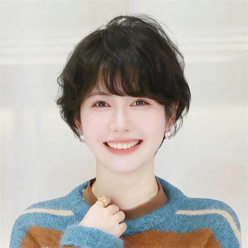 短发假发女全头套蓬松修脸短卷发真人发丝日常自然卷发整顶假发套