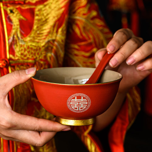 婚庆改口敬茶杯子一对礼盒装陪嫁红色喜碗筷套装结婚礼物用品大全