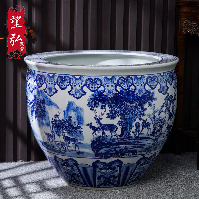 景德镇陶瓷鱼缸庭院门海大缸荷花缸古法养鱼缸风水缸青花瓷缸摆件