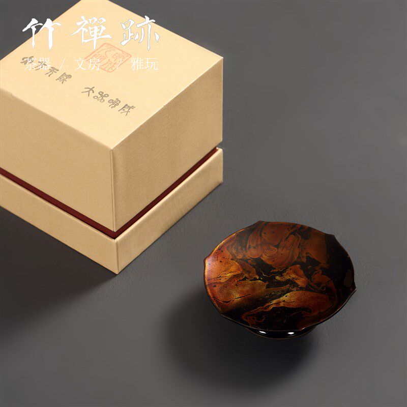 竹禅迹大漆高脚果盘 瓷器内胎茶点盘水果盘点心干果碗托盘小碟子
