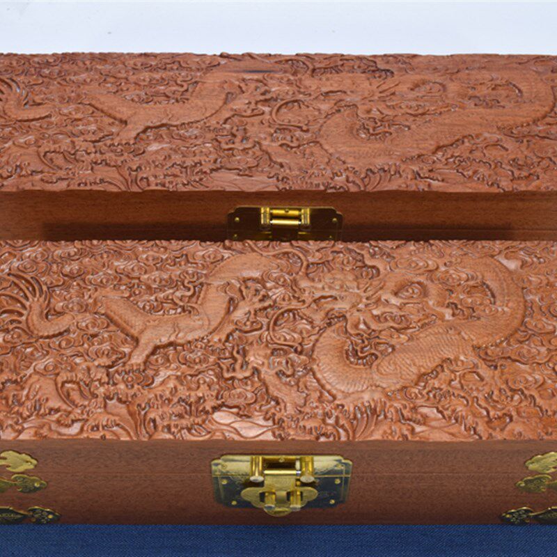 红木盒子花梨木首饰盒画盒长方形木箱实木箱子收纳箱雕龙款