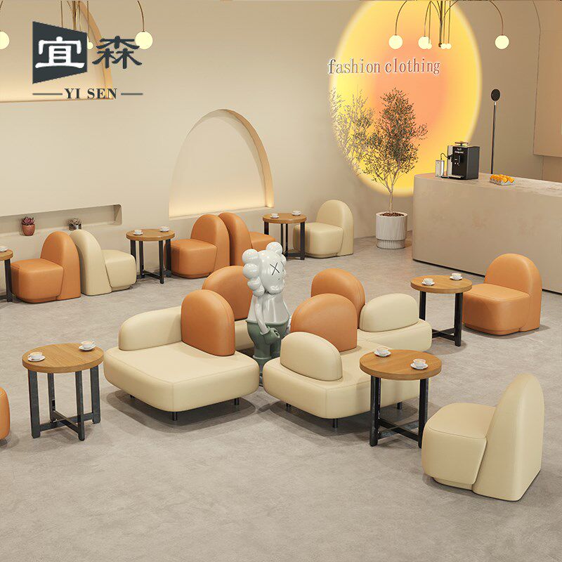 网红甜品奶茶店洽谈沙发烘焙冷饮店咖啡厅双人休闲卡座餐桌椅组合