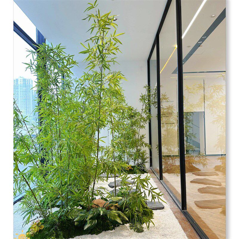新中式仿真竹子造景细水毛竹橱窗装饰景观茶室屏风隔断仿生绿植物