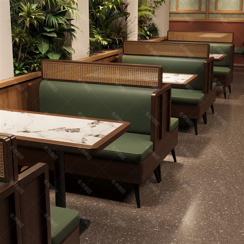 东南亚主题餐厅桌椅组合茶餐厅饭店餐饮店茶楼餐桌卡座沙发商用