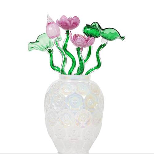 SH手工琉璃荷花摆件【好运莲莲】简约创意 仿真摆件 高端摆件花器