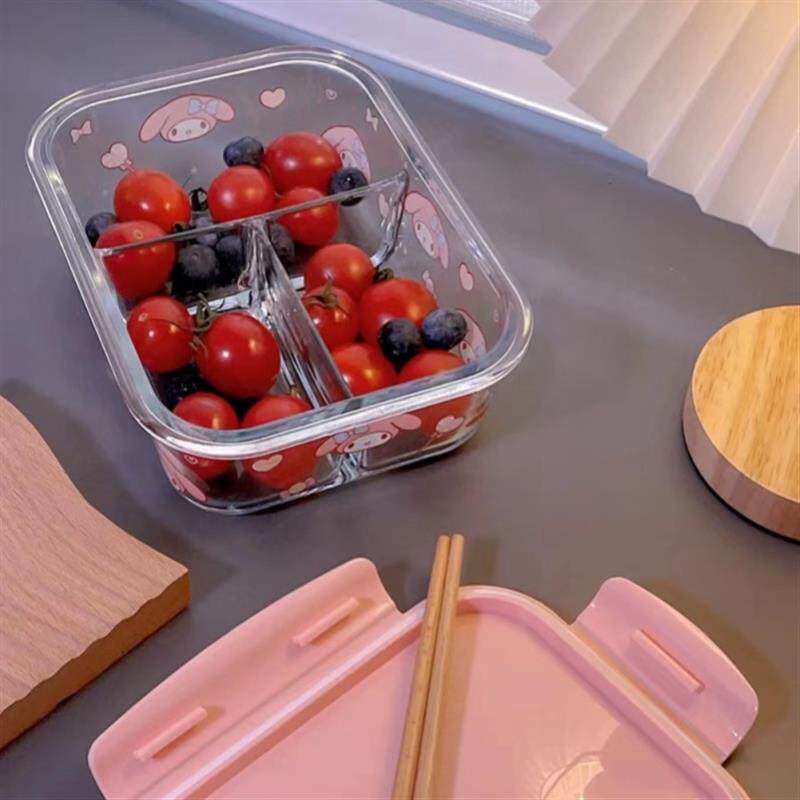 美乐蒂保温玻璃饭盒分隔保鲜便当餐具带盖汤碗微波炉加热