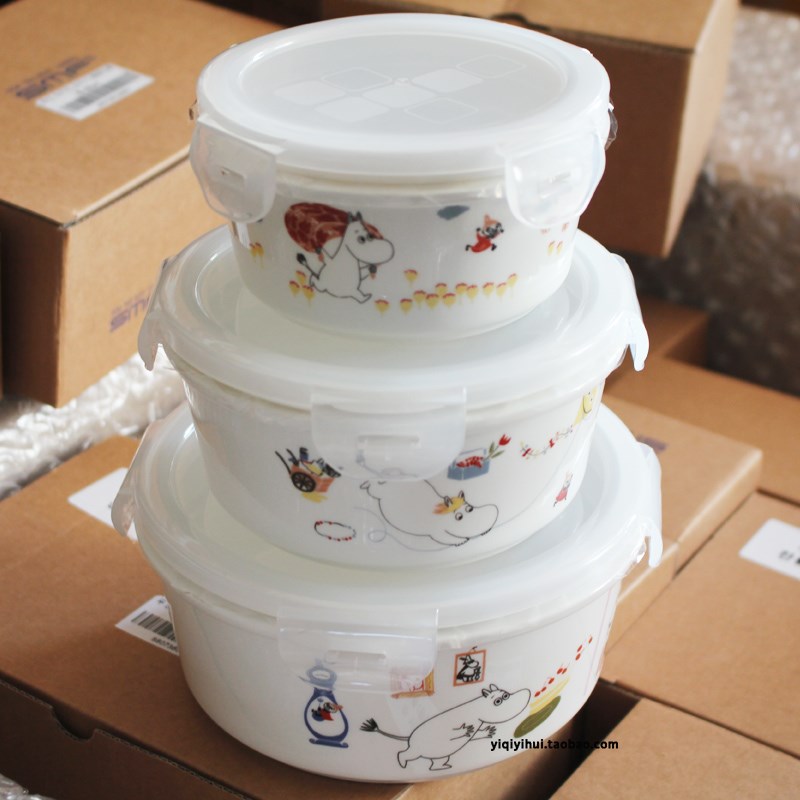 韩国进口姆明河马moomin陶瓷保鲜盒带盖食物收纳水果便当饭盒午餐