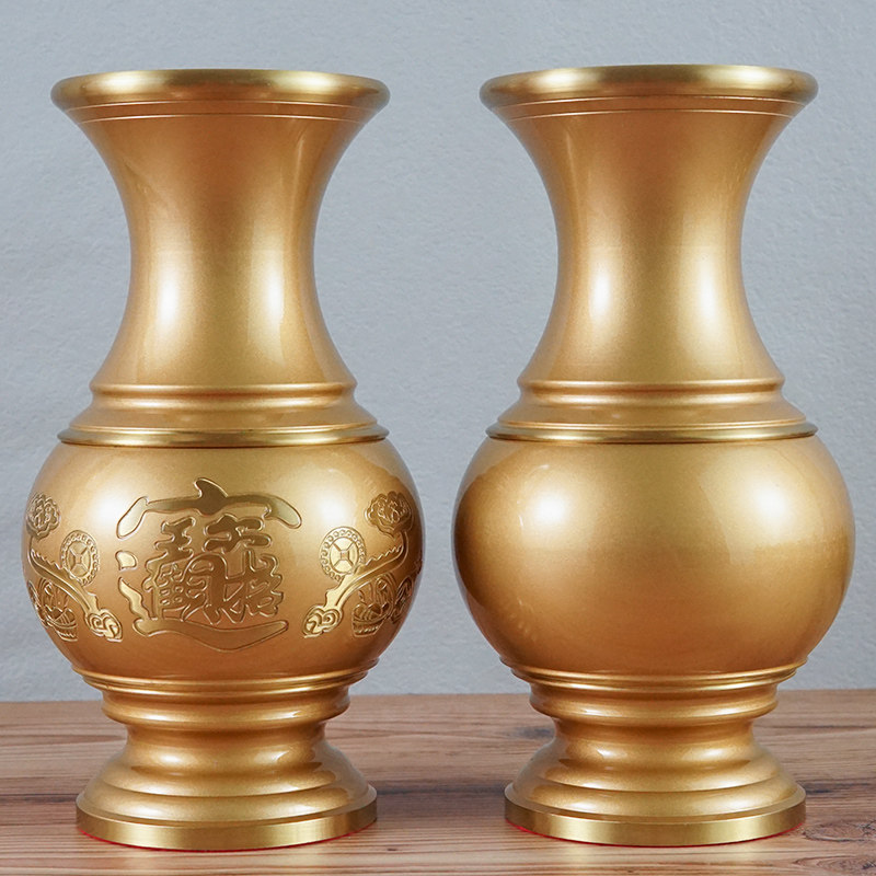纯铜花瓶招财进宝供佛净水瓶客厅插干花瓶复古佛堂佛前供财神关公