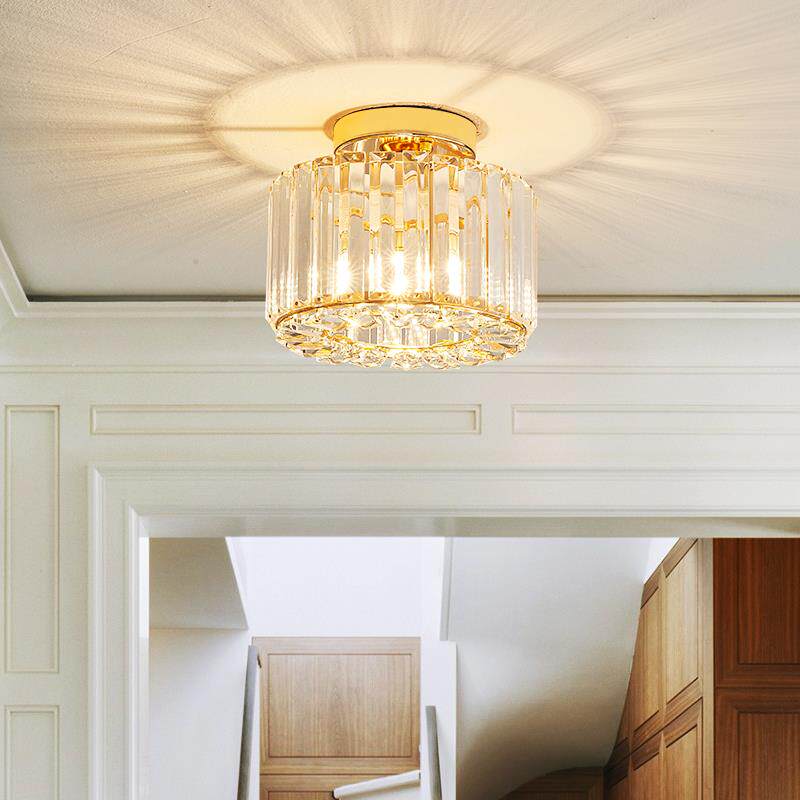 轻奢过道灯水晶走廊玄关入户吸顶灯方形圆形阳台进门衣帽间灯金色