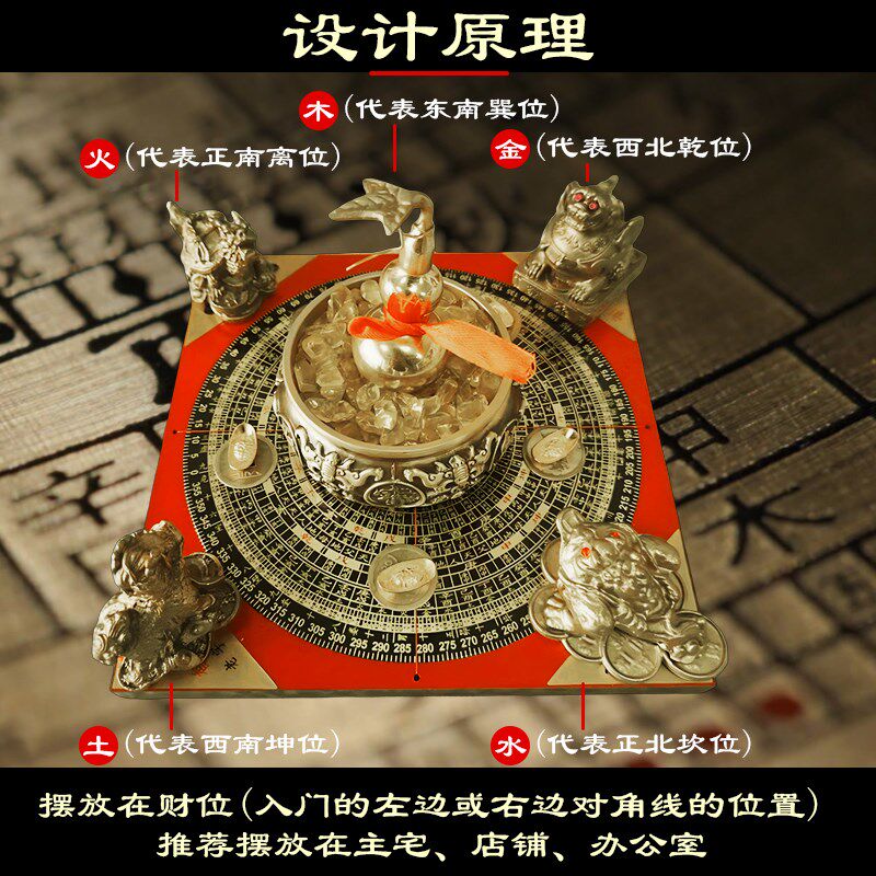 纯铜聚财阵葫芦龙龟金蟾貔貅罗盘麒麟风水聚宝盆招财家居店铺摆件