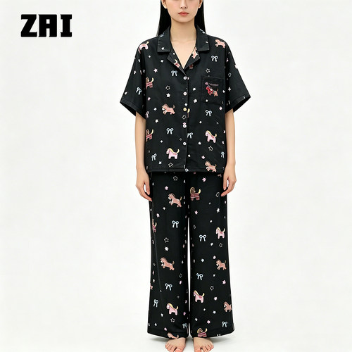 【彩色小马】夏季新款棉纱外穿短袖居家服