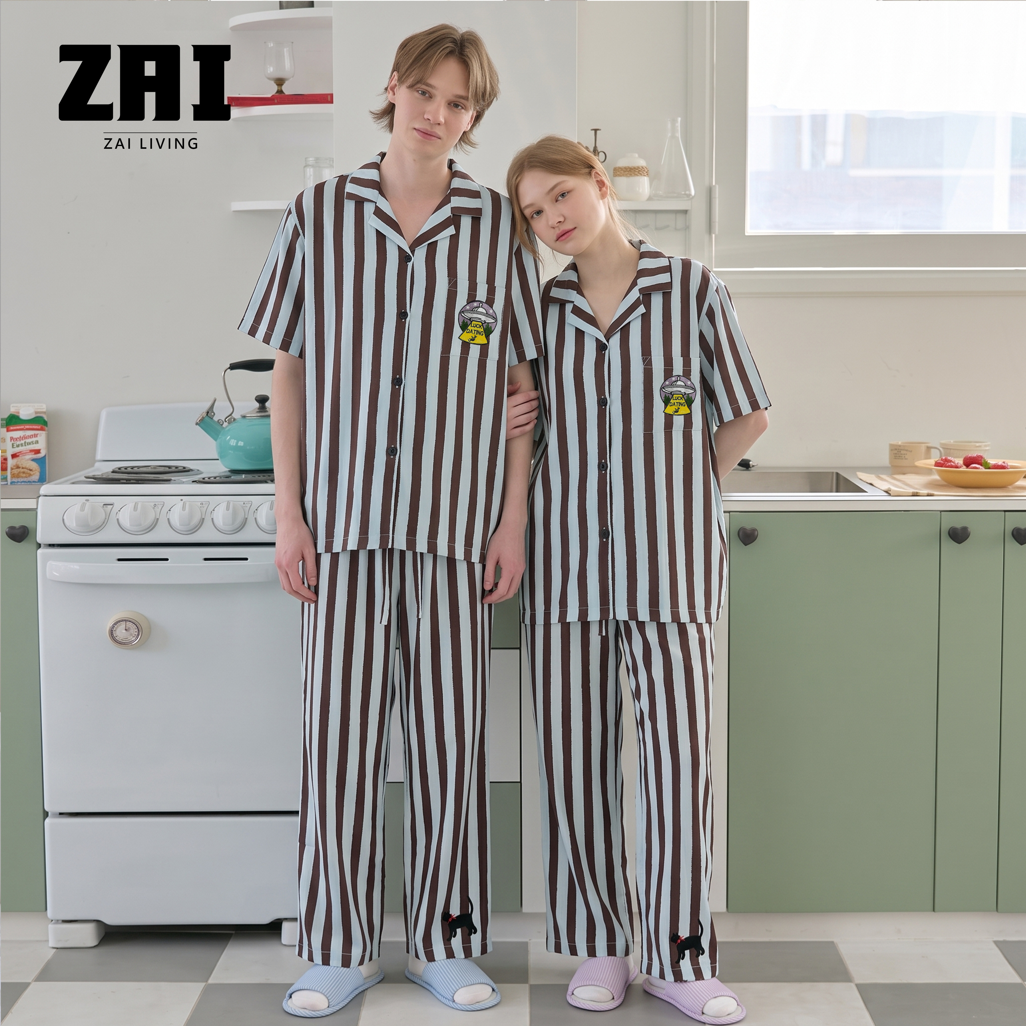 Zai Living/也宅蓝色星球情侣款夏季新款天丝棉外穿家居服睡衣