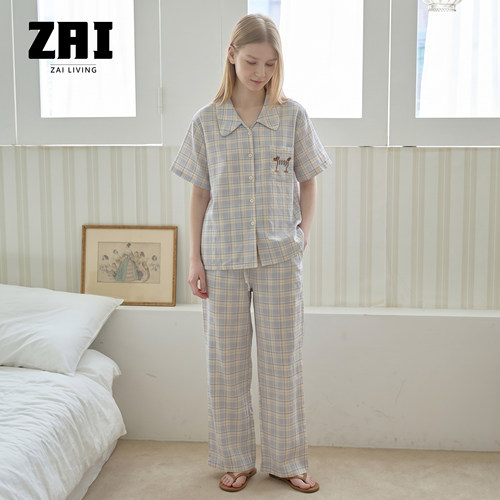 也宅学院风格子舒适睡衣套装女