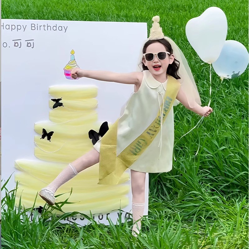 小红薯同款儿童生日场景布置装饰网纱蛋糕kt板定制拍照打卡背景板