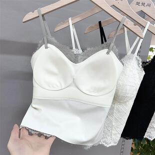 新款6112蕾丝吊带背心女士内搭带胸垫美背文胸一体春夏法式打底衫