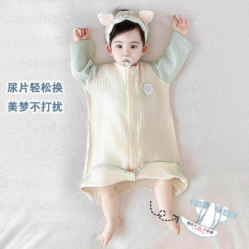 婴儿春秋舒绒长袖睡袍单层宝宝夏天空调房无骨连体睡袋防踢被通用