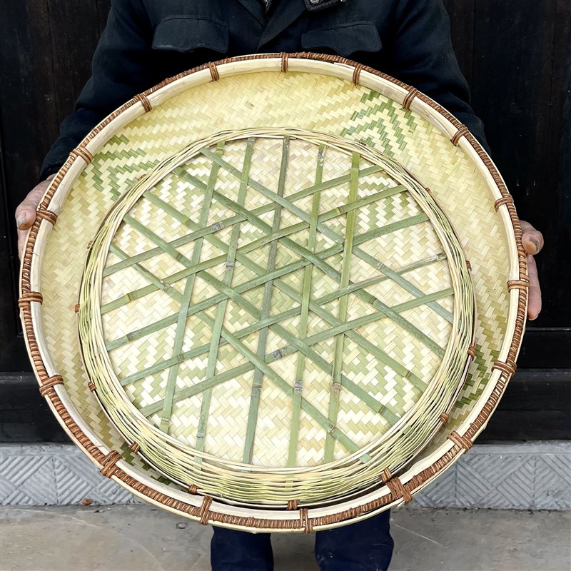 包邮纯手工竹编制品竹编圆簸箕无孔竹匾托盘幼儿园绘画装饰道具