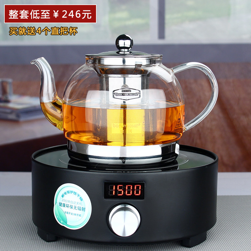 玻润 耐热玻璃茶壶不锈钢过滤泡茶壶加厚烧水壶 电陶炉煮茶器套装