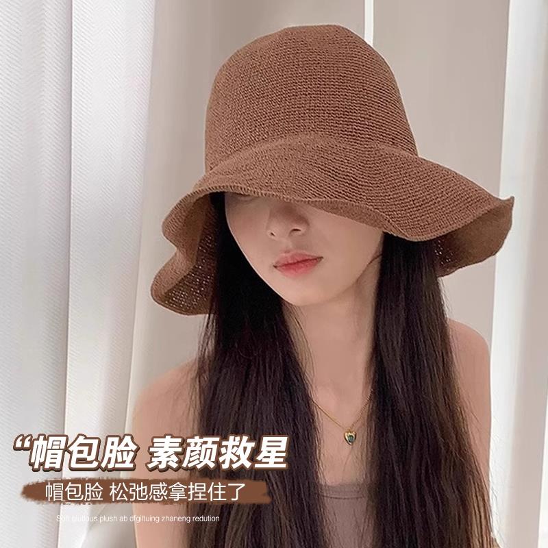 老钱风细勾针手工细草渔夫帽法式草帽大头围可折叠防晒帽遮阳大码