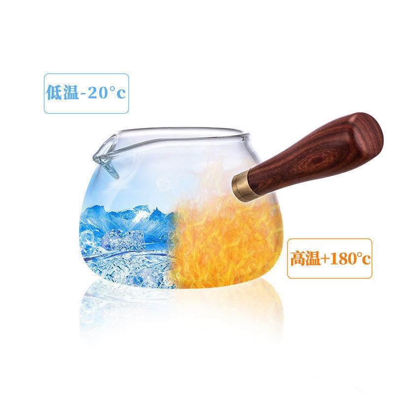 公道杯玻璃加厚耐高温食品级高硼硅玻璃木把茶器功道茶壶加厚侧把