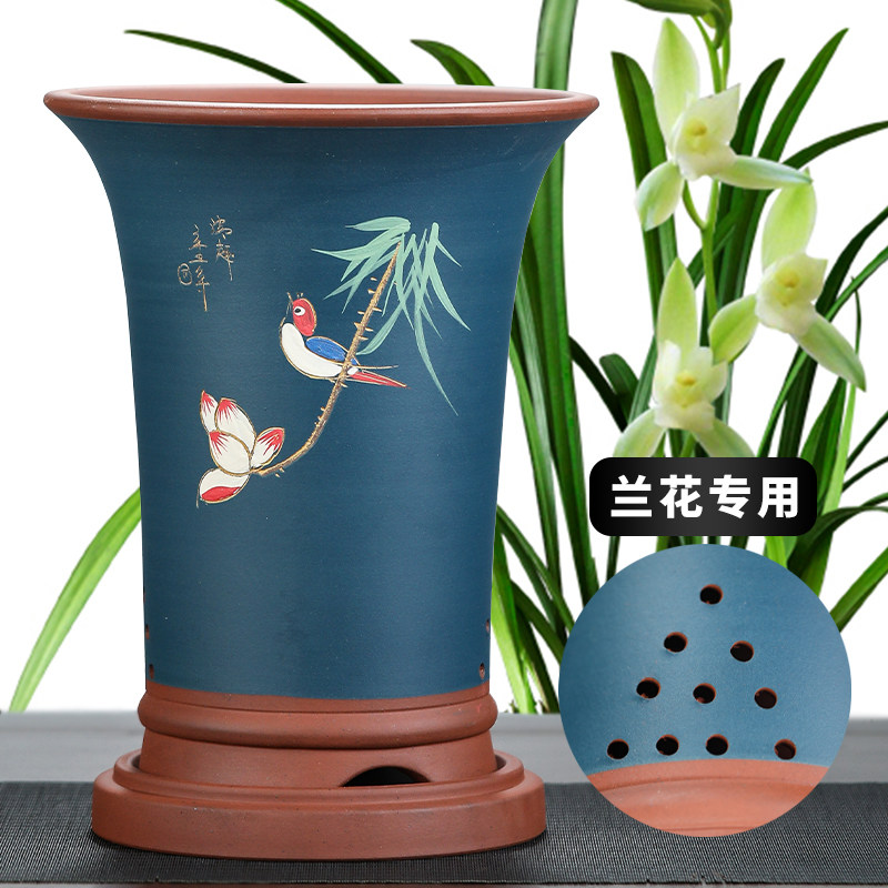 紫砂兰花盆墨兰惠兰蝴蝶兰君子兰陶瓷特大兰草大花特价高花盆包邮