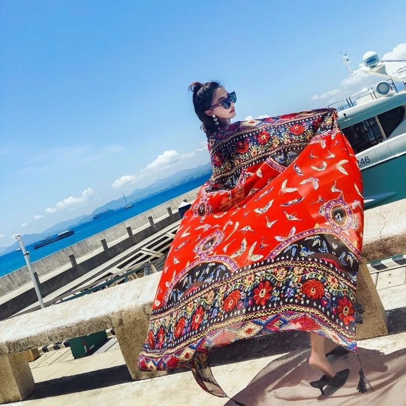 丝巾女士多用途夏季防晒披肩长纱巾春秋季薄海边超大斗篷沙滩毛巾
