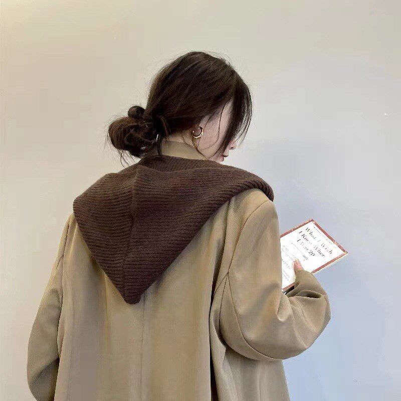 连帽围巾秋冬搭配大衣的帽子针织围巾披肩一体带帽围巾围脖外搭女