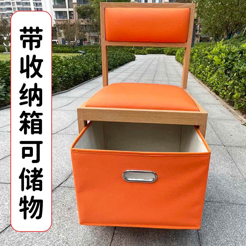 餐椅家用餐桌带收纳椅子轻奢铁艺旋转火锅店商用椅子靠背储物凳子