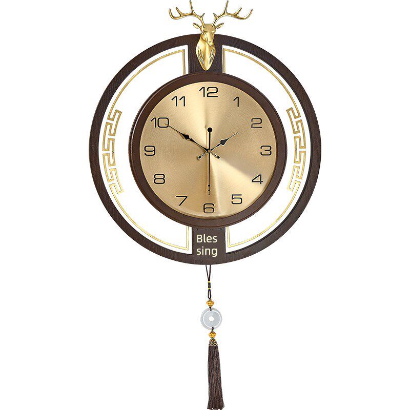 新中国风实木挂钟家居客厅墙壁装饰桌墙中国风创意挂钟古典石英钟