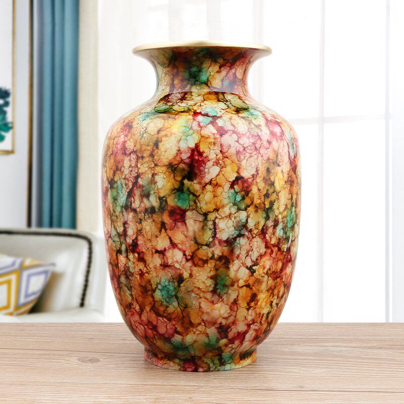 纯铜花瓶摆件客厅插花花瓶高级感轻奢高档玄关装饰干花瓶绿植水养