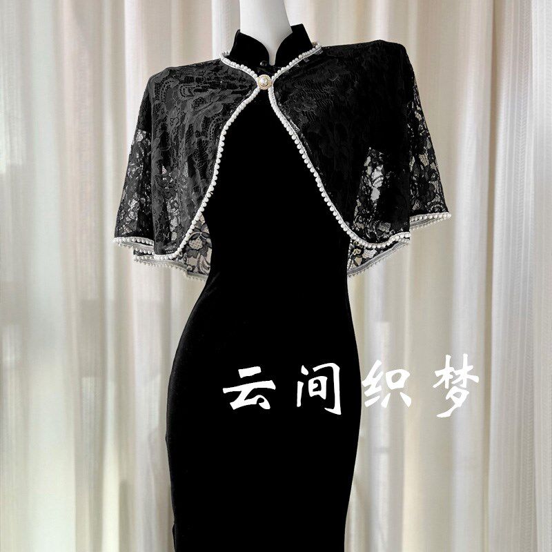 夏季配吊带裙旗袍外搭披肩礼服女薄款坎肩开衫蕾丝镂空小外套上衣