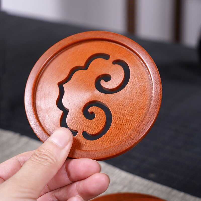 复古祥云款壶承电木黄料盖托紫砂茶壶盖置圆形小号养壶垫中式杯托