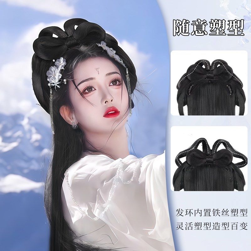 汉服假发一体式古风造型全套头饰古装懒人麻花辫发型发髻发包垫发