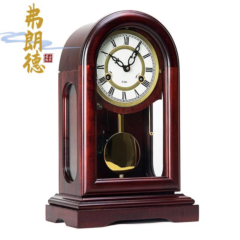 纯铜机芯机械座钟实木发条台钟表客厅桌面老式上弦链打点报时摆钟