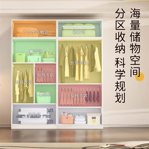 神都家用卧室儿童钢制衣柜金属碳钢铁艺组装成品衣服收纳柜无甲醛