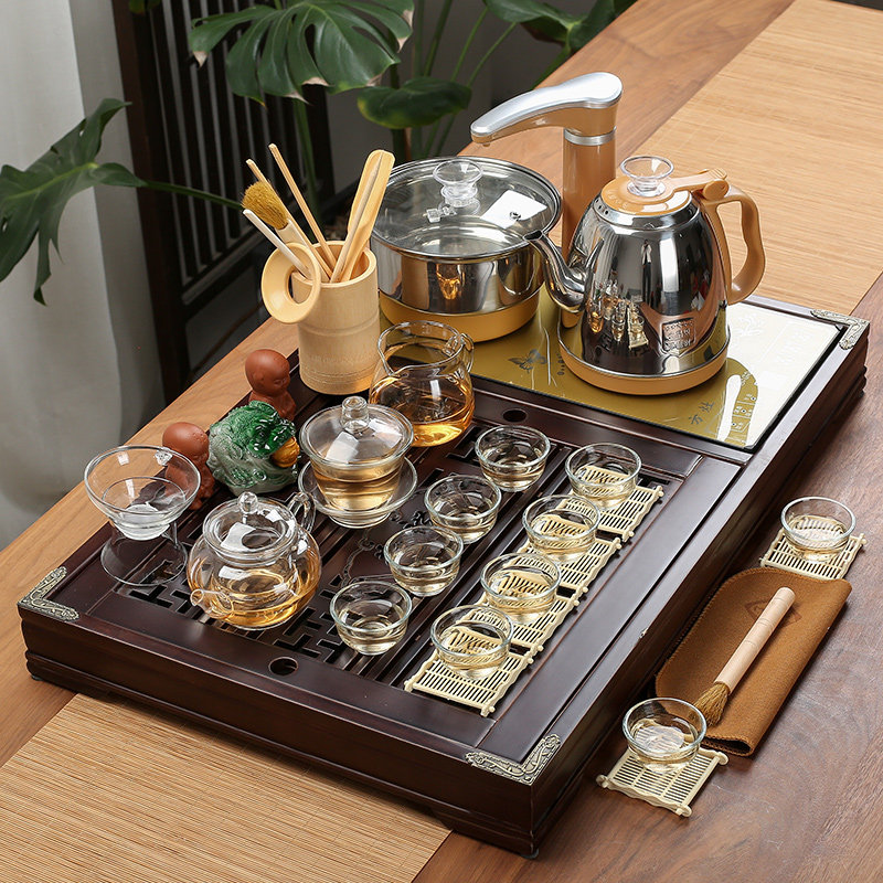 整套玻璃功夫茶具套组客厅家用茶盘全自动一体办公室泡茶茶台茶桌