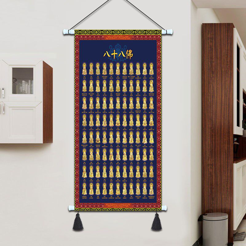 中式八十八佛挂画布艺祠堂装饰画大厅寺庙挂毯茶楼玄关壁画挂布帘