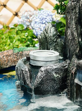 别墅环水鱼池造景布置庭院假山流水喷泉水泵景观室外鱼缸花园循