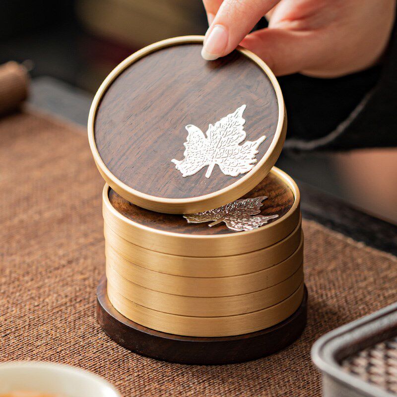 高档黑檀实木茶道配件杯垫茶道六君子笔刷功夫泡茶实用茶杯隔热垫