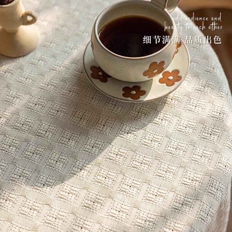 和风流苏家用圆桌桌布布艺餐桌布轻奢高级感现代圆形茶几桌布防尘