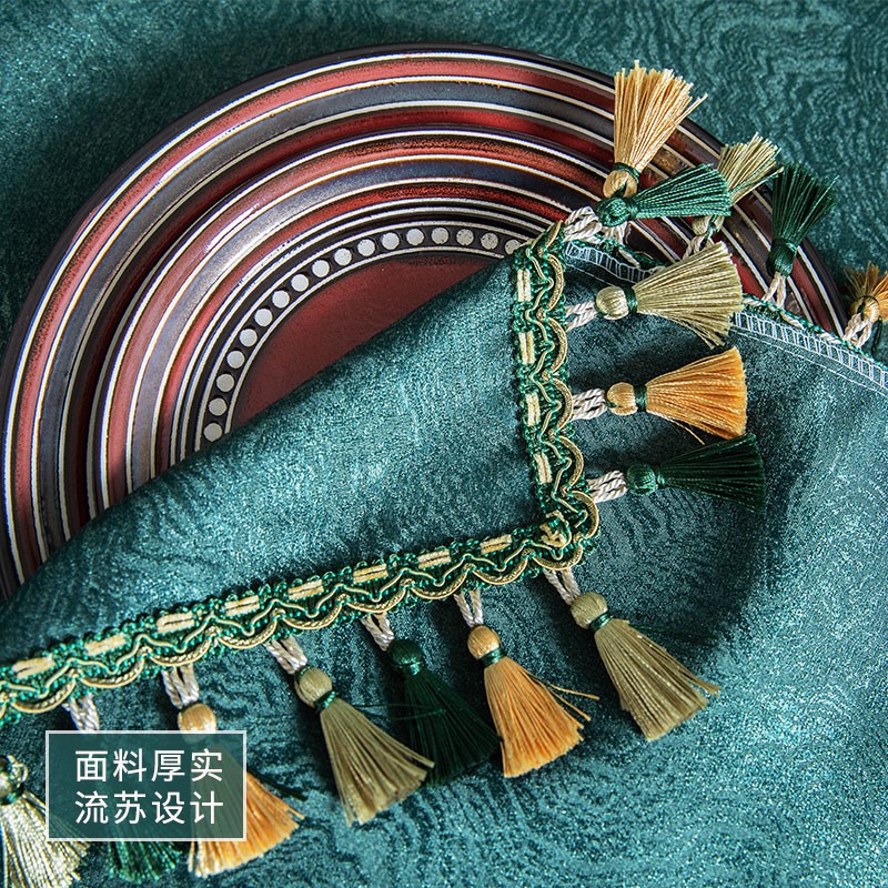 欧式复古风格桌布墨绿色轻奢茶几餐桌布艺长方形花纹台布高端奢华