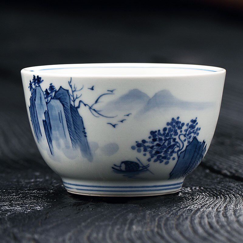 仿古青花瓷主人杯山水茶杯单杯景德镇陶瓷茶碗高档个人专用品茗杯