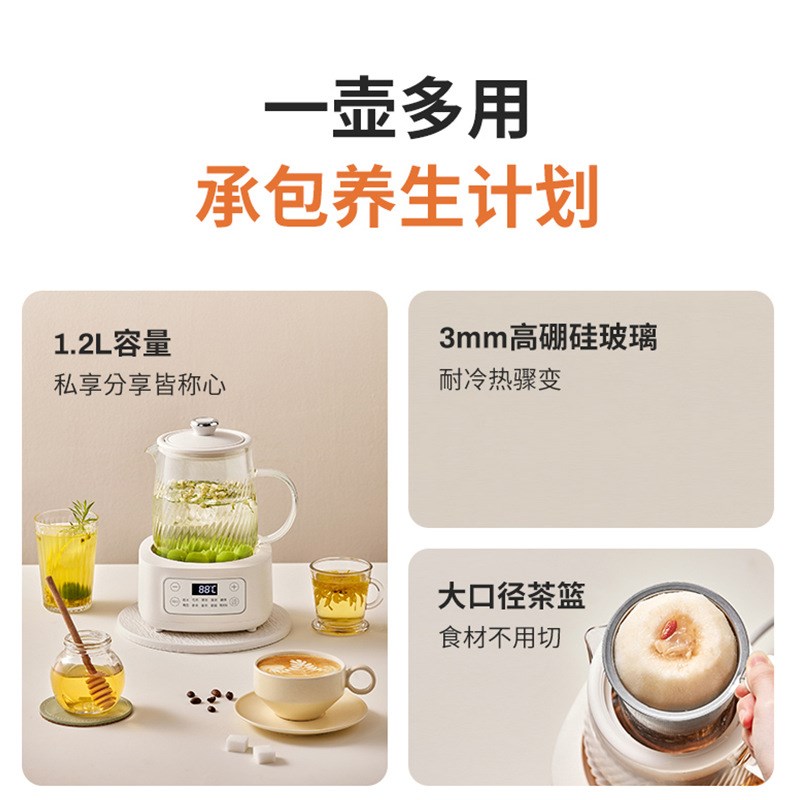 摩动全玻璃养生壶煮炖一体2025新款多功能办公室小型蒸茶器