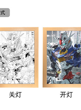 动漫灯光画高达画插电遥控led灯床头小夜灯创意摆件装饰画夜光画